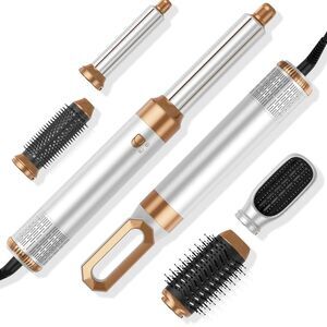 Hair Styling Tools 6-in-1 Interchangeable Brush- Blow Dryer & Curling Iron White